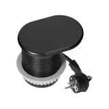 Gniazdo meblowe O6cm, wpuszczane w blat z przesuwną pokrywką, ładowarką USB i przewodem 1,9m, 1x2P+Z