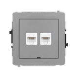 DECO Mechanizm gniazda komputerowego podwójnego 2xRJ45, kat. 5e, 8-stykowy, bez pola opisowego szary