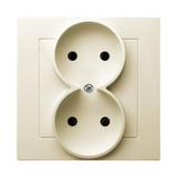 AS Gniazdo podwójne kompletne z ramką - kolor ecru