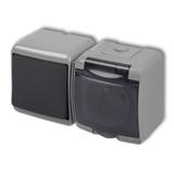 JUNIOR Łącznik jednobiegunowy z gniazdem pojedynczym z uziemieniem 2P+Z (klapka dymna; przesłony tor