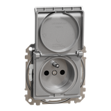 Sedna Design & Elements Gniazdo pojedyncze z uziemieniem z przesłonami zaciski bezgwintowe IP44 srebrne aluminium SDD213014 Schneider