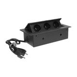 Gniazdo meblowe wpuszczane w blat z płaskim frezowanym rantem i przewodem 3m 3x2P+Z czarne OR-AE-133