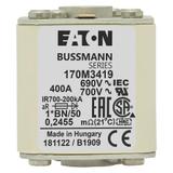 FUSE 400A 690V 1*BN/50 AR UC Wkładka szybka 400A AC 690V rozmiar 1 45x59x51 mm aR I 170M3419 EATON