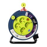 Przedłużacz bębnowy MINI, 4 gniazda 2P+Z, metalowy stojak, polwinit H05VV-F 3x1mm2 , długość 15m, limonkowy OR-AE-1339/L ORNO
