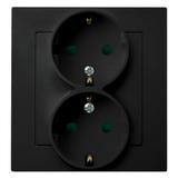 AS Gniazdo podwójne z uziemieniem schuko z przesłonami torów prądowych, kompletne z ramką - kolor cz