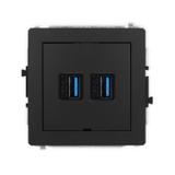 DECO Mechanizm gniazda podwójnego 2xUSB A-A 3.0, bez pola opisowego czarny mat