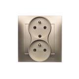 Simon 54 Gniazdo z/u podwójne z funkcją niezm. faz16A z. śrub. monoblok złoty mat
