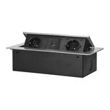 Gniazdo meblowe wpuszczane w blat z płaskim frezowanym rantem i ładowarką USB, 2x2P+Z (Schuko),2x US