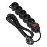 Przedłużacz 5-krotny 2P+Z, z wyłącznikiem, 5m H05VV-F 3x1,5mm2, Imax=16A, płaska wtyczka, czarny ES-7/B/5 ORNO