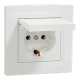 Asfora, gniazdo pojedyncze 2P+PE, z klapką, biały