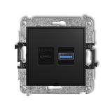 MINI Mechanizm ładowarki USB podwójnej USB C + USB A, 20W max., bez pola opisowego czarny mat