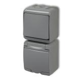 JUNIOR Łącznik jednobiegunowy z gniazdem pojedynczym z uziemieniem 2P+Z (klapka popielata; bez przes