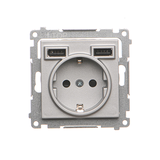 Simon 55 Gniazdo schuko ze zintegrowaną ładowarką 2xUSBA Aluminium mat TGSZ1ZUSB2AA.01/143 KONTAKT
