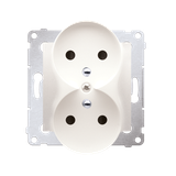 Simon 54 Gniazdo podwójne z/u z przesłonami 16A z. śrub. kremowy