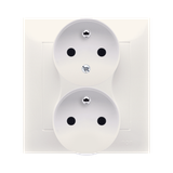 Simon 54 Gniazdo z/u podwójne z f. niezm. faz z przesłonami 16A z. śrub. monoblok kremowy