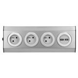 Gniazdo meblowe, kuchenne montowane na rzepy, z ładowarką USB - 3x2P+Z, 2xUSB, INOX. FS-3 ORNO
