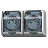 FALA Gniazdo podwójne z uziemieniem z przesłonami torów prądowych wieczko przezroczyste - kolor biał