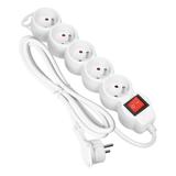 Przedłużacz 5-krotny z wyłącznikiem 5m H05VV-F 3x1,5mm2 Imax=16A płaska wtyczka biały