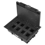 Puszka podłogowa na gniazda modułowe 8 x 45x45mm lub 16 x 22,5x45mm, pokrywa: stal nierdzewna, czarn