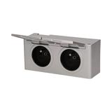 Gniazdo meblowe podszafkowe z klapką, IP44, 2x2P+Z, srebrne