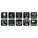 Klucz udarowy pneumatyczny kątowy, 1/2", 88 Nm