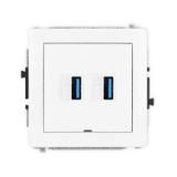 DECO Mechanizm gniazda podwójnego 2xUSB A-A 3.0, bez pola opisowego biały