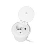 Gniazdo meblowe O8cm wpuszczane w blat z ładowarką indukcyjną, ładowarką USB z 2 gniazdami A i C, pr OR-GM-9015/W ORNO