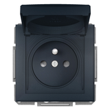 Asfora, gniazdo 2P+PE, IP44, do systemu ramkowego, antracytowy