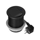 Gniazdo meblowe O6cm wpuszczane w blat z pokrywką, ładowarką USB i przewodem 1,9m, 1x2P+Z (French), OR-GM-9040/B ORNO