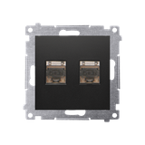 Simon 54 Gniazdo komputerowe podwójne RJ45 kategoria 6 ekranowane z przesłoną przeciwkurzową czarny