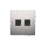 Simon Basic Gniazdo telefoniczne RJ12 podwójne Montaż gniazda na wkręty do puszki srebrny mat