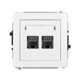 DECO Mechanizm gniazda komputerowego podwójnego 2xRJ45, kat. 8, ekranowany, 8-stykowy biały