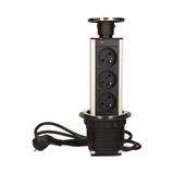 Gniazdo meblowe O8cm wysuwane z blatu z przewodem 1,8m, 3x2P+Z, INOX