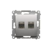 Simon 54 Gniazdo komputerowe podwójne RJ45 kategoria 6 ekranowane z przesłoną przeciwkurzową srebrny mat D62E.01/43 KONTAKT