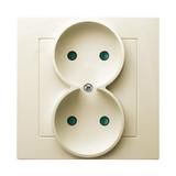 AS Gniazdo podwójne z przesłonami torów prądowych, kompletne z ramką - kolor ecru