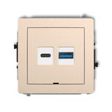 DECO Mechanizm ładowarki USB podwójnej USB C + USB A, 20W max., bez pola opisowego beżowy