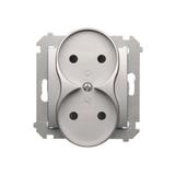 Simon 54 Gniazdo bez uziemienia z przesłonami podwójne 16A z. śrub. srebrny mat *Do ramek S54 PREMIU