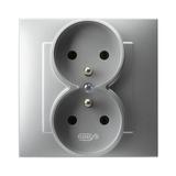 SZAFIR Gniazdo podwójne z uziemieniem kompletne z ramką - kolor srebro