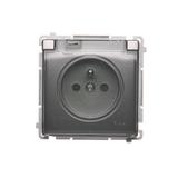 Simon Basic Gniazdo wtyczkowe z uziemieniem z przesł. torów prądowych bryzgoszczelne IP44 16A 250V zaciski śrubowe klapka transp. stal inox BMGZ1BZ.01/21A BMGZ1Bz.01/21a KONTAKT