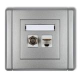 FLEXI Gniazdo antenowe poj. typu F (SAT) + gniazdo komp. poj. 1xRJ45, kat. 6, 8-stykowe srebrny meta