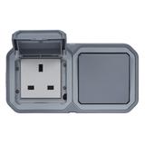 NOWE PLEXO - GN. BRYTYJSKIE 2P+Z + ŁĄCZ. SCHODOWY NATYNKOWE 16A- 250V~ SZARE