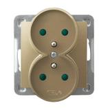 IMPRESJA Gniazdo podwójne z uziemieniem z przesłonami torów prądowych, moduł bez ramki - kolor złoty