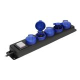 Przedłużacz warsztatowy bryzgoszczelny z wyłącznikiem, 5 gniazd 2P+Z, IP44, schuko przewód gumowy, H