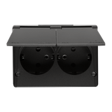 Simon 54 Gniazdo podwójne Schuko n/t IP44 z przesłonami wersja skandynawska 16A z. śrub. czarny