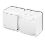 JUNIOR Łącznik schodowy z gniazdem pojedynczym z uziemieniem 2P+Z (klapka biała; przesłony torów prą