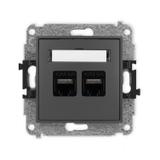 ICON Mechanizm gniazda komputerowego podwójnego 2xRJ45, kat. 6A, 8-stykowy grafitowy mat