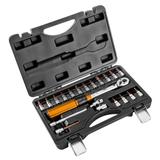 Klucz dynamometryczny dwukierunkowy 1/4", 5-25Nm, zestaw 21 szt.