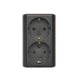 Simon 54 Gniazdo podwójne Schuko n/t z przesłonami wersja skandynawska 16A z. śrub. czarny