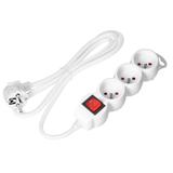 Przedłużacz 3x2P+Z,ON/OFF,1,4m, 3x1mm2, biały