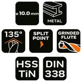 Wiertło do metalu HSS-TiN 10,0mm GRAPHITE 57H154 GTX 57-154 GTX Poland